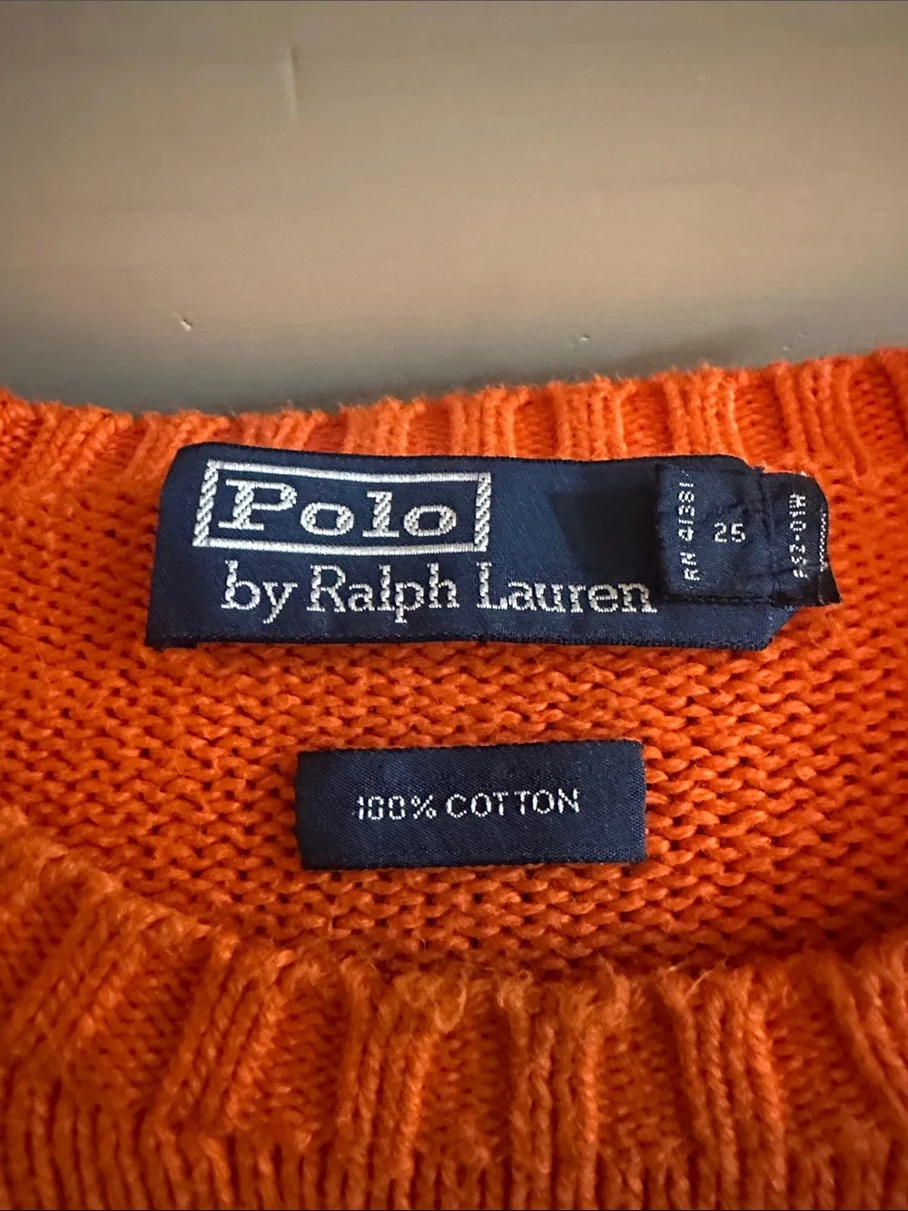 Polo by Ralph Lauren Bright Orange Crewneck Sweater with Green Pony
